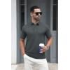 imageMAGCOMSEN Mens Polo Shirts Short Sleeve Cotton Pique 3 Button Classic Fit Casual TShirt Performance Golf ShirtsDark Grey