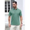 imageMAGCOMSEN Mens Polo Shirts Short Sleeve Cotton Pique 3 Button Classic Fit Casual TShirt Performance Golf ShirtsGrey Green