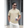 imageMAGCOMSEN Mens Polo Shirts Short Sleeve Cotton Pique 3 Button Classic Fit Casual TShirt Performance Golf ShirtsKhaki