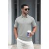 imageMAGCOMSEN Mens Polo Shirts Short Sleeve Cotton Pique 3 Button Classic Fit Casual TShirt Performance Golf ShirtsLight Grey
