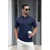 imageMAGCOMSEN Mens Polo Shirts Short Sleeve Cotton Pique 3 Button Classic Fit Casual TShirt Performance Golf ShirtsNavy