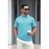 imageMAGCOMSEN Mens Polo Shirts Short Sleeve Cotton Pique 3 Button Classic Fit Casual TShirt Performance Golf ShirtsSky Blue