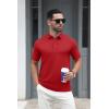 imageMAGCOMSEN Mens Polo Shirts Short Sleeve Cotton Pique 3 Button Classic Fit Casual TShirt Performance Golf ShirtsTomato Red