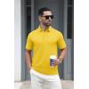 imageMAGCOMSEN Mens Polo Shirts Short Sleeve Cotton Pique 3 Button Classic Fit Casual TShirt Performance Golf ShirtsYellow