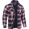 imageMAGCOMSEN Mens Flannel Shirt Jacket with Quilted Lined Long Sleeve Plaid Coat Button Down Thick Outwear WinterRed