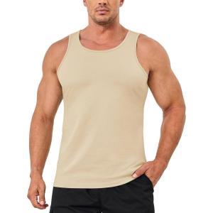 imageMAGCOMSEN Mens Tank Top Cotton Sleeveless Shirt Lightweight Muscle Tank Tee ShirtApricot