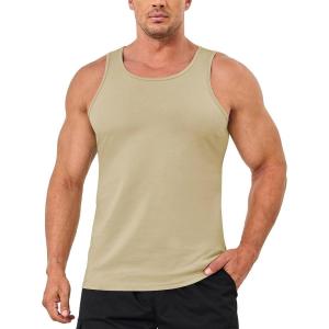 imageMAGCOMSEN Mens Tank Top Cotton Sleeveless Shirt Lightweight Muscle Tank Tee ShirtKhaki