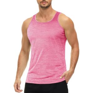 imageMAGCOMSEN Mens Tank Tops Quick Dry Workout Sleeveless Gym Muscle Shirts Athletic Bodybuilding Tee ShirtPink