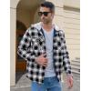 imageMAGCOMSEN Mens Quilted Lined Flannel Hoodie Jacket Cotton Button Down Shirt Jacket Long Sleeve Plaid Shirt ShacketBlack