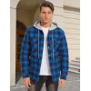 imageMAGCOMSEN Mens Quilted Lined Flannel Hoodie Jacket Cotton Button Down Shirt Jacket Long Sleeve Plaid Shirt ShacketBlue