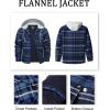 imageMAGCOMSEN Mens Quilted Lined Flannel Hoodie Jacket Cotton Button Down Shirt Jacket Long Sleeve Plaid Shirt ShacketBlue Grey
