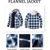 imageMAGCOMSEN Mens Quilted Lined Flannel Hoodie Jacket Cotton Button Down Shirt Jacket Long Sleeve Plaid Shirt ShacketBlue White