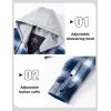 imageMAGCOMSEN Mens Quilted Lined Flannel Hoodie Jacket Cotton Button Down Shirt Jacket Long Sleeve Plaid Shirt ShacketBlue White