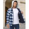 imageMAGCOMSEN Mens Quilted Lined Flannel Hoodie Jacket Cotton Button Down Shirt Jacket Long Sleeve Plaid Shirt ShacketBlue White