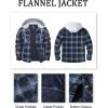 imageMAGCOMSEN Mens Quilted Lined Flannel Hoodie Jacket Cotton Button Down Shirt Jacket Long Sleeve Plaid Shirt ShacketGrey Blue