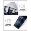 imageMAGCOMSEN Mens Quilted Lined Flannel Hoodie Jacket Cotton Button Down Shirt Jacket Long Sleeve Plaid Shirt ShacketGrey Blue