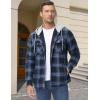 imageMAGCOMSEN Mens Quilted Lined Flannel Hoodie Jacket Cotton Button Down Shirt Jacket Long Sleeve Plaid Shirt ShacketGrey Blue