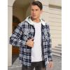 imageMAGCOMSEN Mens Quilted Lined Flannel Hoodie Jacket Cotton Button Down Shirt Jacket Long Sleeve Plaid Shirt ShacketNavy