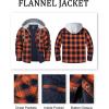 imageMAGCOMSEN Mens Quilted Lined Flannel Hoodie Jacket Cotton Button Down Shirt Jacket Long Sleeve Plaid Shirt ShacketOrange