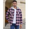 imageMAGCOMSEN Mens Quilted Lined Flannel Hoodie Jacket Cotton Button Down Shirt Jacket Long Sleeve Plaid Shirt ShacketRed