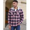 imageMAGCOMSEN Mens Quilted Lined Flannel Hoodie Jacket Cotton Button Down Shirt Jacket Long Sleeve Plaid Shirt ShacketRed