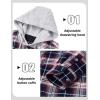 imageMAGCOMSEN Mens Quilted Lined Flannel Hoodie Jacket Cotton Button Down Shirt Jacket Long Sleeve Plaid Shirt ShacketRed