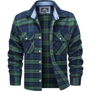 imageMAGCOMSEN Mens Flannel Shirts Cotton Long Sleeve Plaid Shirt Casual Fashion Button Up Shirts Jackets with 2 PocketsGreen