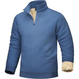imageMAGCOMSEN Mens Sherpa Lined Quarter Zip Fleece Heavyweight Pullover Winter Warm SweatshirtsGrey Blue