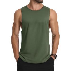 imageMAGCOMSEN Mens Tank Top Cotton Sleeveless Muscle Cut Off T Shirts Gym Workout Tank Tops Summer Beach TanksArmy Green