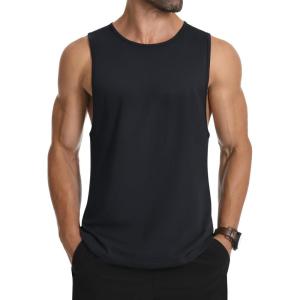 imageMAGCOMSEN Mens Tank Top Cotton Sleeveless Muscle Cut Off T Shirts Gym Workout Tank Tops Summer Beach TanksBlack