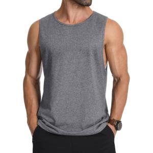 imageMAGCOMSEN Mens Tank Top Cotton Sleeveless Muscle Cut Off T Shirts Gym Workout Tank Tops Summer Beach TanksDark Heather