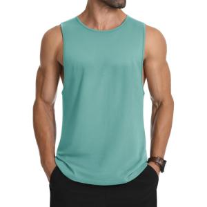 imageMAGCOMSEN Mens Tank Top Cotton Sleeveless Muscle Cut Off T Shirts Gym Workout Tank Tops Summer Beach TanksGrey Green