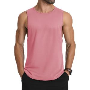 imageMAGCOMSEN Mens Tank Top Cotton Sleeveless Muscle Cut Off T Shirts Gym Workout Tank Tops Summer Beach TanksGrey Pink
