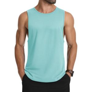 imageMAGCOMSEN Mens Tank Top Cotton Sleeveless Muscle Cut Off T Shirts Gym Workout Tank Tops Summer Beach TanksLake Blue