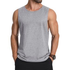 imageMAGCOMSEN Mens Tank Top Cotton Sleeveless Muscle Cut Off T Shirts Gym Workout Tank Tops Summer Beach TanksLight Heather
