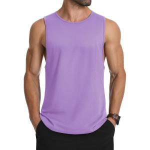 imageMAGCOMSEN Mens Tank Top Cotton Sleeveless Muscle Cut Off T Shirts Gym Workout Tank Tops Summer Beach TanksLight Purple