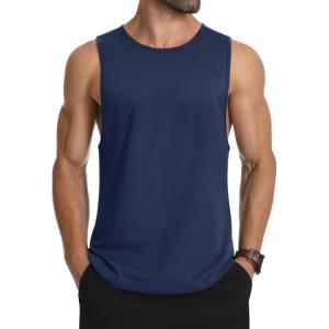 imageMAGCOMSEN Mens Tank Top Cotton Sleeveless Muscle Cut Off T Shirts Gym Workout Tank Tops Summer Beach TanksNavy Blue