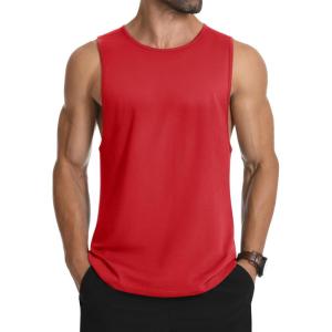 imageMAGCOMSEN Mens Tank Top Cotton Sleeveless Muscle Cut Off T Shirts Gym Workout Tank Tops Summer Beach TanksTomato Red