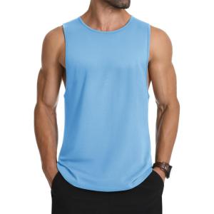 imageMAGCOMSEN Mens Tank Top Cotton Sleeveless Muscle Cut Off T Shirts Gym Workout Tank Tops Summer Beach TanksWater Blue