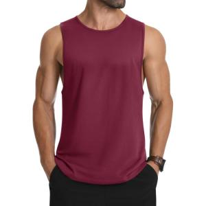 imageMAGCOMSEN Mens Tank Top Cotton Sleeveless Muscle Cut Off T Shirts Gym Workout Tank Tops Summer Beach TanksWine Red