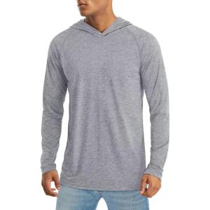 imageMAGCOMSEN Mens UPF 50 Hoodie Lightweight Long Sleeve Sun Protection Shirts Rash Guard Athletic Fishing Running Swim ShirtLight Grey