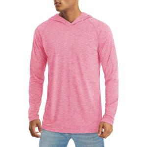 imageMAGCOMSEN Mens UPF 50 Hoodie Lightweight Long Sleeve Sun Protection Shirts Rash Guard Athletic Fishing Running Swim ShirtPink