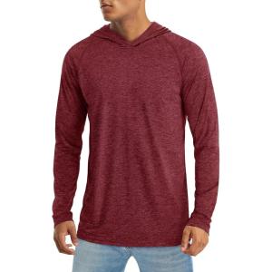 imageMAGCOMSEN Mens UPF 50 Hoodie Lightweight Long Sleeve Sun Protection Shirts Rash Guard Athletic Fishing Running Swim ShirtWine Red