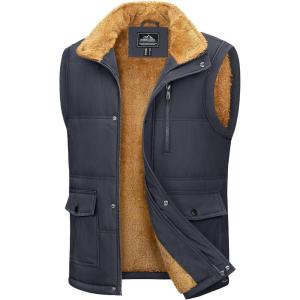 imageMAGCOMSEN Mens Winter Vests Outerwear Fleece Lined Puffer Vest Warm Casual Quilted Vest Bubble Sherpa Vest JacketDark Grey