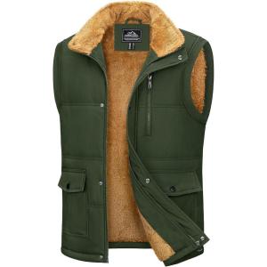 imageMAGCOMSEN Mens Winter Vests Outerwear Fleece Lined Puffer Vest Warm Casual Quilted Vest Bubble Sherpa Vest JacketGreen