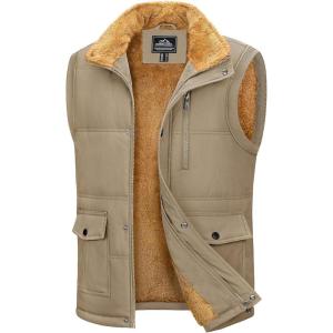 imageMAGCOMSEN Mens Winter Vests Outerwear Fleece Lined Puffer Vest Warm Casual Quilted Vest Bubble Sherpa Vest JacketKhaki