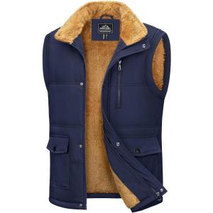 imageMAGCOMSEN Mens Winter Vests Outerwear Fleece Lined Puffer Vest Warm Casual Quilted Vest Bubble Sherpa Vest JacketNavy