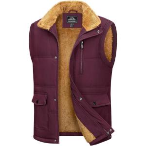 imageMAGCOMSEN Mens Winter Vests Outerwear Fleece Lined Puffer Vest Warm Casual Quilted Vest Bubble Sherpa Vest JacketWine