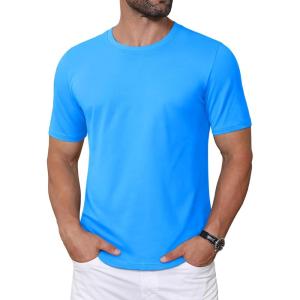 imageMAGCOMSEN Mens TShirts Short Sleeve Crew Neck Cotton Tshirts Casual Summer T Shirts Classic Basic TeesAzure