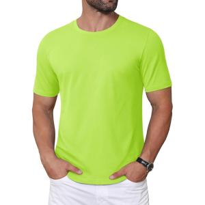 imageMAGCOMSEN Mens TShirts Short Sleeve Crew Neck Cotton Tshirts Casual Summer T Shirts Classic Basic TeesFluorescent Green